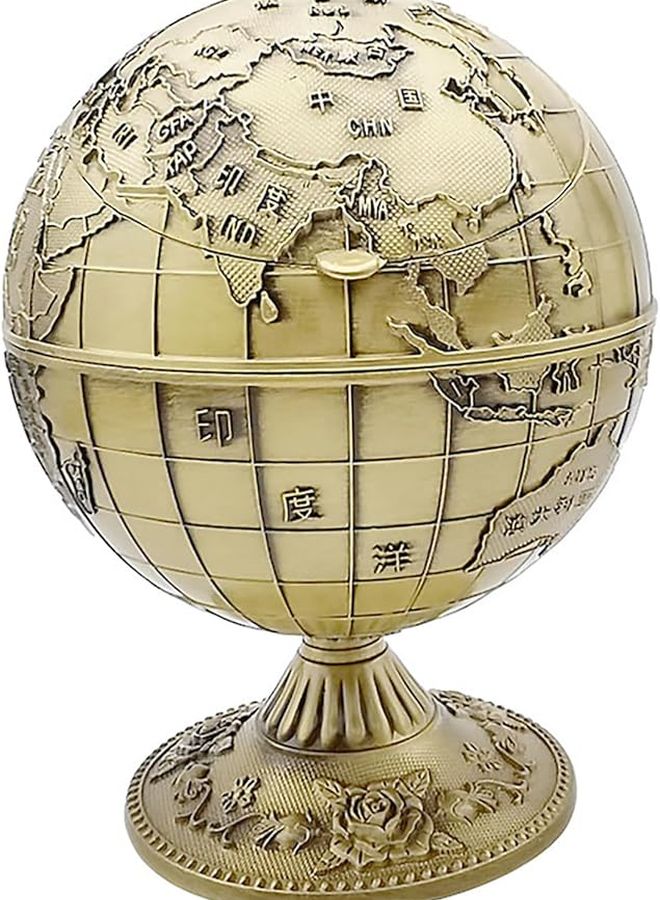 صحن رماد كرة أرضية كلاسيكي مقاوم للرياح مع غطاء، لتزيين وتخزين سطح المكتب للمكتب والمنزل - Image 1